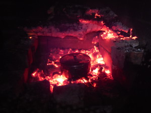 Making a soupe in a national park cabin, rain is falling outside...