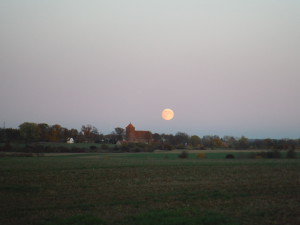 The moon raising up of the Barciany church