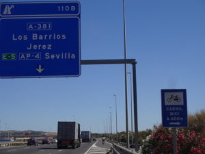 Bicycle indications on the highway - Algeciras